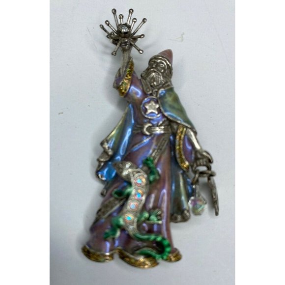 Kirks Folly Jewelry - Kirk's Folly Merlin Pin Brooch Wizard Silver Tone Sorcerer Moon Stars Lizzard